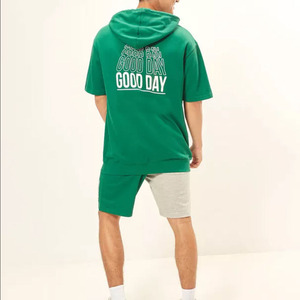 Conjunto de Sudadera con Capucha y Pantalones Cortos Grises para Hombre, Corte Holgado, Ligero, Transpirable, Atuendo de Verano, Ropa Casual y Elegante para la Calle - Product Image 5