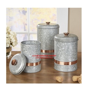 Vintage Industrial Galvanized Iron Storage Canister Set Two-Tone Metal <b>Kitchen</b> Jar Airtight <b>Decorative</b> Food Storage Container - Product Image 2