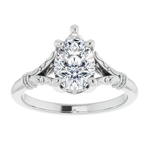 Anillo de compromiso de moissanita con corte de pera de 1.75 quilates, inspirado en lo vintage, con diseño floral en oro de 10 quilates, para ella. - Product Image 1