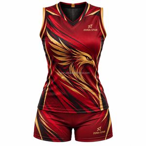 Tenues de volley-ball pour hommes ZONA STAR, imprimé aigle rouge et or, sérigraphie, polyester respirant, jersey et shorts sans couture pour équipe - Product Image 1