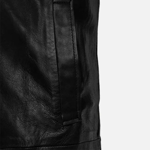 Men's <b>Black</b> Genuine Leather Long Trench Coat Notched Lapel Single Breasted Regular Sleeve - Product Image 4