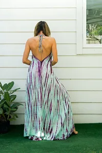 Wholesale Women Rayon Tie Dye Deep V Neck Sleeveless Maxi <b>Dress</b> <b>Boho</b> Style Loose Fit <b>Summer</b> Beachwear - Product Image 3