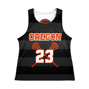SINEWY SPORTS Maillots de lacrosse pour femmes avec logo frontal, rayures noires, impression par sublimation, tissu respirant en Spandex/Nylon 220g - Product Image 1