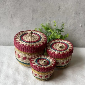 Ensemble de 3 paniers de rangement en jonc de mer colorés et durables bon marché avec couvercles taille S/M/L organisateur et décoration de maison multifonction - Product Image 1