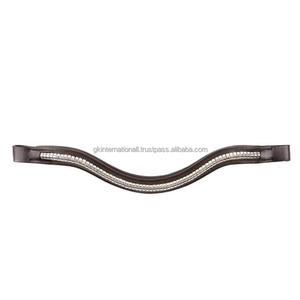 Nouvelle conception, vente en gros, bandeau de tête de cheval en cuir noir italien avec une chaîne dorée ou argentée incrustée, bandeau de tête de bride - Product Image 2