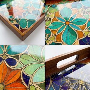 Plateau de service en bois fait main, vente en gros, personnalisé OEM ODM, décor floral mandala émaillé, plateau de service DECORYUG - Product Image 3