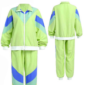 Wholesale <b>Men's</b> Lime <b>Green</b> Color Blocking Windbreaker <b>Suit</b> Set Sporty Knitted Polyester Breathable Turn-down Collar Winter Wear - Product Image 1