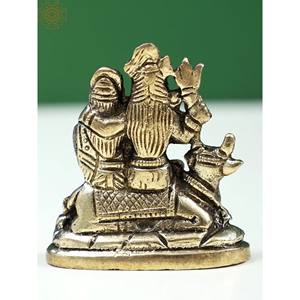 Small 2\" <b>Shiva</b> Parvati Ganesha Statue on Nandi Brass Sculptures by Idols - Product Image 4