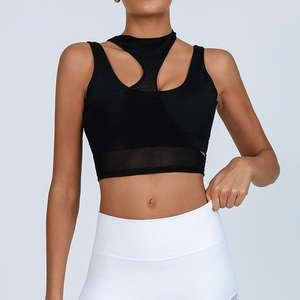 Soutien-gorge de sport léger pour femme, rembourré, séchage rapide, avec empiècements en maille extensible, haut de fitness respirant, imprimé uni, taille XS - Product Image 1