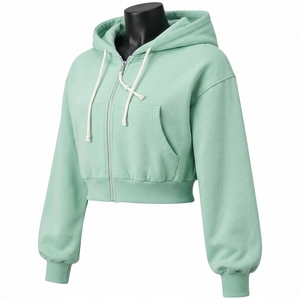 High Quality Women's Long Sleeve <b>Zipper</b> Hooded Crop <b>Top</b> Breathable Gym Custom Logo Crop <b>Top</b> Hoodies - Product Image 5