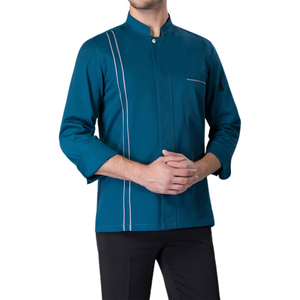 เสื้อเชฟสีพื้นสำหรับผู้ชายรุ่นใหม่ มีกระเป๋า แต่งขอบ แขนยาว ระบายอากาศได้ดี สวมใส่สบาย แฟชั่นชุดยูนิฟอร์มทำงาน - Product Image 3
