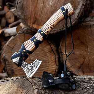 Hache Tomahawk artisanale BA Enterprises avec manche en bois et revêtement en cuir, lame en acier forgé, style viking, pour fendre du bois de chauffage, bricolage - Product Image 1