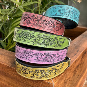 Wholesale High Quality Adjustable Hand Tooled Leather Durable <b>Dog</b> <b>Collars</b> Handmade Heavy Duty Genuine Cowhide Leather Pet <b>Collar</b> - Product Image 6