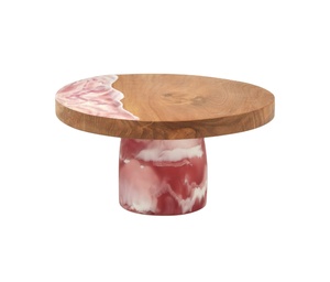 Soporte de pastel en espiral rosa de resina y madera de acacia de Primera calidad-Vajilla de pedestal elegante a precio asequible del vendedor de origen indio - Product Image 1