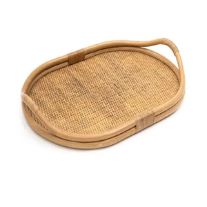 Bandeja de Servir de Ratán Premium Hecha a Mano con Asa de Madera Sólida, Mimbre Natural Ecológico para Té, Café, Comedor, Diseño Rústico - Product Image 6