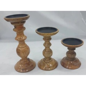 Juego de Portavelas Espirales de Madera de Teca, Decoración Artesanal para el Hogar, Venta al Por Mayor - Product Image 1