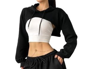 เสื้อมีฮู้ดผ้าฝ้ายผูกเชือกสำหรับผู้หญิงเสื้อโยคะเปิดไหล่ตกเสื้อฮู้ดกีฬาแบบแอกทีฟออกแบบได้ตามต้องการ - Product Image 3