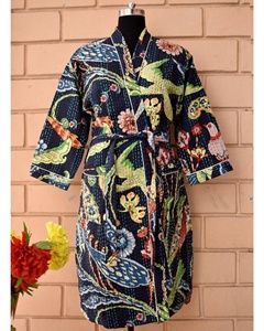 100% ethnique coton Kantha Kimono Robe belle fleur imprimé à la main Robe de chambre vêtements de plage pour les femmes été automne thermique - Product Image 2