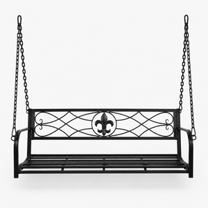 Black Metal <b>Hanging</b> Porch Swing Bench With Chains Outdoor Garden Patio Wrought Iron Decorative <b>Seat</b> for Home Decor - Product Image 1