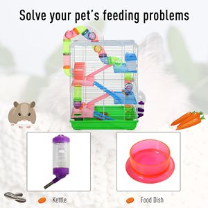 Gabbia Portatile a 5 Livelli per Criceti con Ruote per Esercizio e Tubo, Trasportino da Viaggio per Animali Domestici - Product Image 4