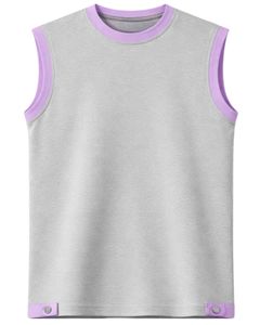 Customized Men <b>Light</b> Gray Sleeveless Tank Top And Shorts Set Casual Summer Cotton Outfit Purple Trim Drawstring Two Piece Set - Product Image 1