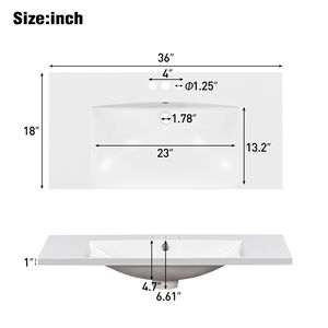 Vasque simple en résine pour salle de bain, avec 3 trous pour robinets, sans meuble sous vasque - Product Image 6