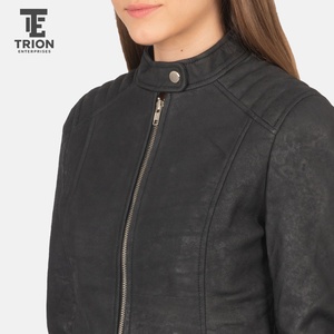 Veste en cuir véritable pour femme 2026, coupe ajustée décontractée, style streetwear, avec capuche tricotée amovible, en cuir véritable - Product Image 5
