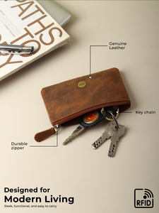 WRIZA Premium Handcrafted Genuine Leather <b>Key</b> Pouch Magnetic Closure Metallic <b>Ring</b> | Stone Logo Slim Keychain Case for <b>Men</b> Women - Product Image 3