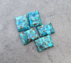 Turquoise bleue naturelle en cuivre, forme rectangulaire, cabochon à dos plat, pierre précieuse calibrée pour bijoux - Product Image 3