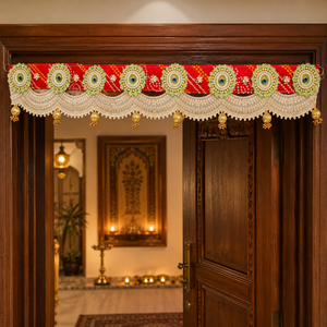 Bandhanwar de Perlas Rojas Hecho a Mano, Colgante para Puerta, Encaje Latkan, Decoración Festiva para el Hogar, Bodas y Diwali - Product Image 2