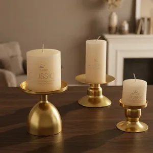 <b>Matte</b> Gold Pillar Candle Holder Set of 3 | Modern Metal Pedestal Candlestick | Wedding <b>Table</b> Centerpiece Christmas Decor - Product Image 4