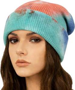 Bonnet d'hiver chaud en tricot pour femme, style mode tie-dye, en fourrure de lapin longue et pelucheuse, avec lettres en relief sur le dessus - Product Image 4