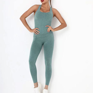 Two Piece Yoga Set High Waist Elastic Waist Full Length Leggings Racerback Square Neck Crop <b>Top</b> Color Blocking Seamless - Product Image 1