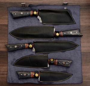 Ensemble de couteaux en acier Damas 5 pièces, manche en bois, lames droites, couteaux de chef, lame polie, ambidextres - Product Image 2