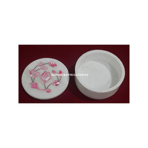 Boîte à bijoux en incrustation de nacre blanche naturelle de forme ronde - Product Image 6