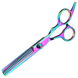 Tijeras de Entresacar Rainbow de 6 Pulgadas, Acero Inoxidable, Punta Redonda, 28 Dientes, para Diestros, Herramientas de Peluquería, Tijeras Texturizadoras de Mango Largo - Product Image 6