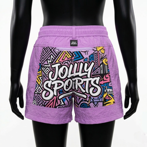 Shorts Deportivos de Nailon Ligero Premium de 120 GSM para Mujer, Color Morado, con Panel Gráfico, Impresión por Sublimación, Logotipo Personalizado - Product Image 2