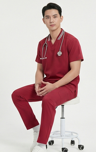 Combinaisons médicales unisexes pour hommes, uniformes d'hôpital, ensemble de blouses chirurgicales |   Haut à col en V pour hommes, pantalon de jogging évasé de couleur unie - Product Image 5