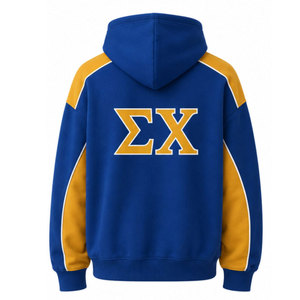 Sweat à capuche raglan bleu et or pour homme Sigma Chi, avec poches en polaire, coupe classique, décontracté, pour l'automne - Product Image 6