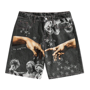 Shorts en jean tissé mi-long vintage pour homme, style streetwear d'été, coupe droite, imprimé graphique Hip-Hop, 100% coton, collection 2026, vente en gros - Product Image 4