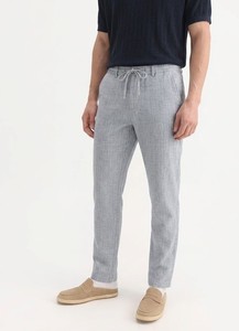 Enovate Stripped Lenin Men's Mid Waist Lightweight Breathable Summer <b>Trousers</b> with <b>Drawstring</b> Closure SLT 01 ODM - Product Image 2