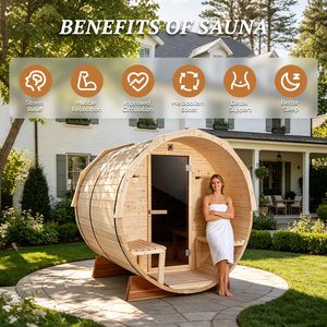 Sauna de Barril para Exteriores de Cedro Rojo Premium con Vista Panorámica y Porche Frontal, Control por WiFi con Aplicación Inteligente para el Mercado Canadiense - Product Image 2
