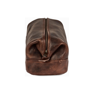 <b>Vintage</b> Leather Toiletry Bag Rectangle Shape Brass Zipper Durable Travel Storage Bag for Men Shaving <b>Accessories</b> - Product Image 4