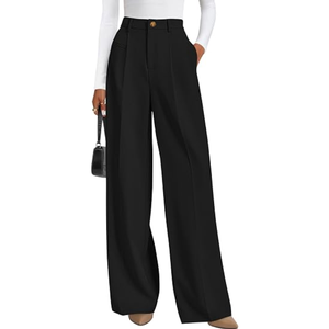 Pantalon de travail à jambes larges pour femmes, pantalon habillé taille haute, pantalon élégant décontracté pour le bureau - Product Image 1