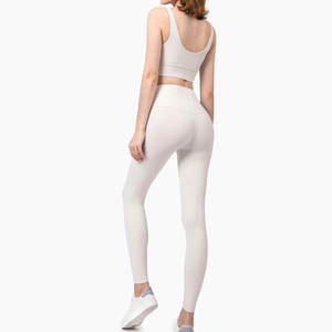 Women's Yoga Set V-Neck Crop <b>Top</b> High Waist Full Length <b>Leggings</b> Seamless Solid Color Spandex/Nylon 2 Piece Workout Wear Front - Product Image 2