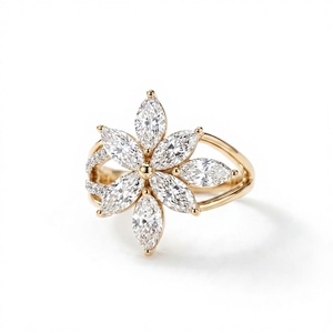 Anillo de Compromiso de Oro Sólido de 14K/18K, Oro Amarillo, con Forma de Marquesa, Diseño Floral, Joyería de Lujo para Mujer - Product Image 1