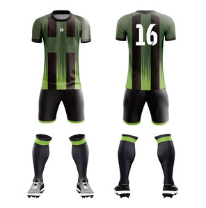 Men's Green Black Striped Soccer Uniform Sublimated Jersey Shorts Socks Set Moisture Wicking <b>Athletic</b> Fit All Seasons - Product Image 1