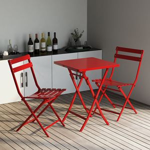 Set da bistrot rosso da 3 pezzi con tavolo quadrato pieghevole e comode sedie - Product Image 4