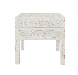 Capiz nightstand Luxury mother of pearl inlay bedside table 2 drawers white shell <b>night</b> <b>stand</b> for bedroom furniture decor - Product Image 2