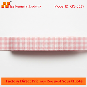 ริบบิ้นผ้ากรอสเกรนลายตารางสีชมพูขนาด 15 มม. ยี่ห้อ Neelkamal สำหรับตกแต่งโบว์ผูกผม ห่อของขวัญ งานฝีมือ และบรรจุภัณฑ์ - Product Image 4